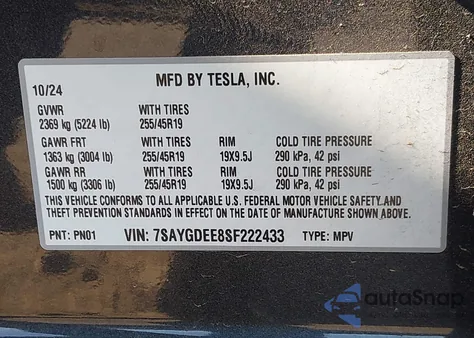 2024 Tesla Model Y Long Range Dual Motor All-Wheel Drive from USA, damaged, VIN 7SAYGDEE6RF183349